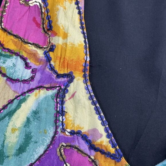 Fashion Passport Women's Vest Cotton Black Multi Size S Fun Funky Vtg - Picture 5 of 8